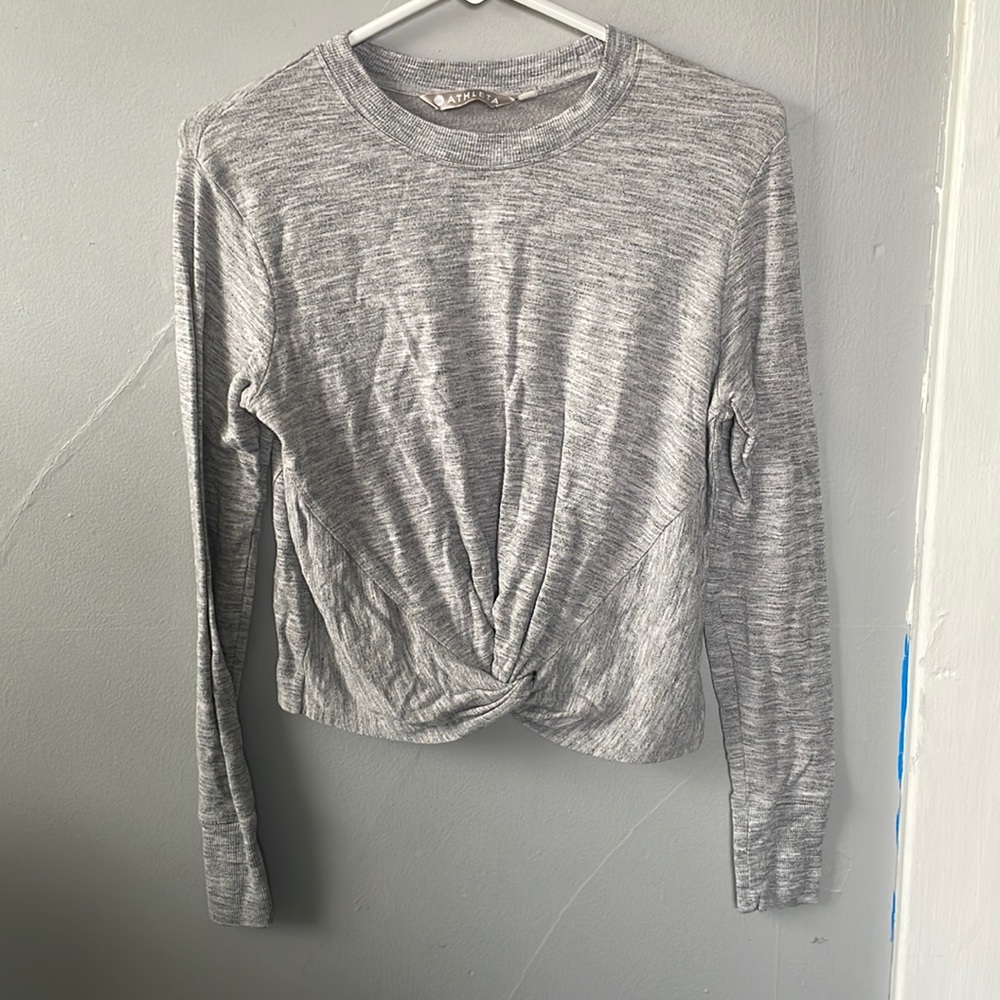 Athleta size XS gray twist front sweatshirt cozy Athleisure workout activewear